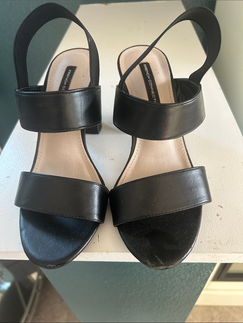 French Connection Black Two-Strap Slingback Heels